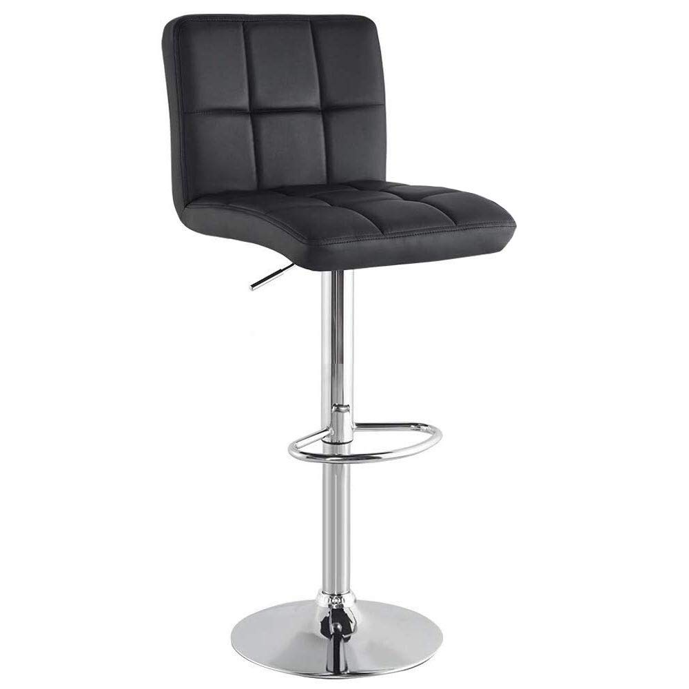 BAKAJI Set 2 Sgabelli Alto da Bar Cucina Seduta e Schienale in Ecopelle Eco Pelle Sgabello Base in Metallo Cromato con Poggiapiedi Altezza Regolabile Design Moderno (Nero)