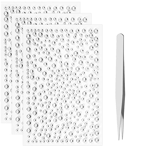 975 piezas Pegatinas de Estrás,Pegatinas de Diamante de Imitación,Diamantes de Imitación Autoadhesivos con pinzas para manualidades,ropa, zapatos, bolsos y bricolaje(3 Hojas) Cover