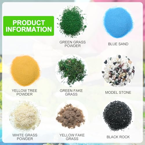 Honoson 9 Pack Total 460Gram Scenery Basing Material Kit Basing Material Kit Diorama Supplies Include Grass, Stone, Snow, Moss Stick, River, Desert for Model Railway Train Garden Diorama Scenery - Image 2
