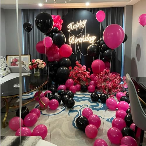 Image of MEBAY Hot Pink Black Rose Gold Balloon Arch Garland Kit, 146 Pcs Rose Red Tender Pink Black Confetti Rose Gold Balloons for Graduation Birthday Party Baby Shower Wedding Decorations