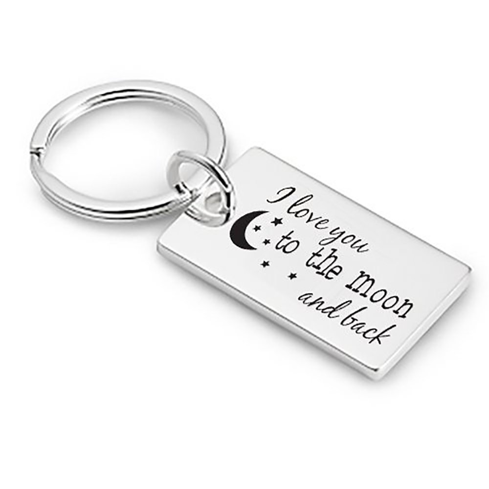 Eio Gifts Unisex Silver Personalised 'I Love You To The Moon And Back' Design Keyring/Keychain - Engraved With Your Custom Text