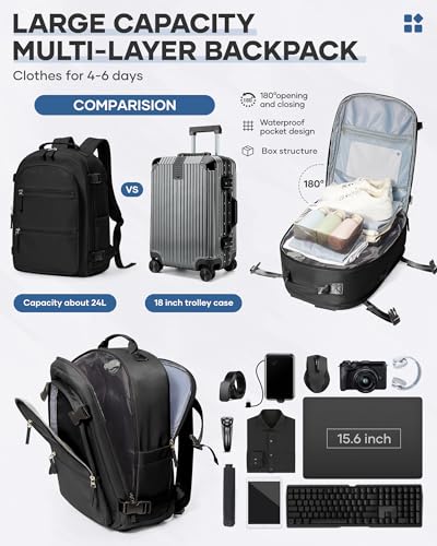 Large Travel Vacuum Backpack, 32L Backpack With Vacuum Seal, 15.6 Inch Waterproof Business Laptop Backpack with USB Charging Port for Women & Men, Vacuum Pump Included, Black4