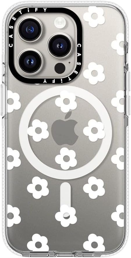 CASETIFY Clear iPhone 15 Pro Case [Not Yellowing / 6.6 ft. 3X Military Grade Drop Protection/Magsafe] - Ditsy Daisies - White - Clear
