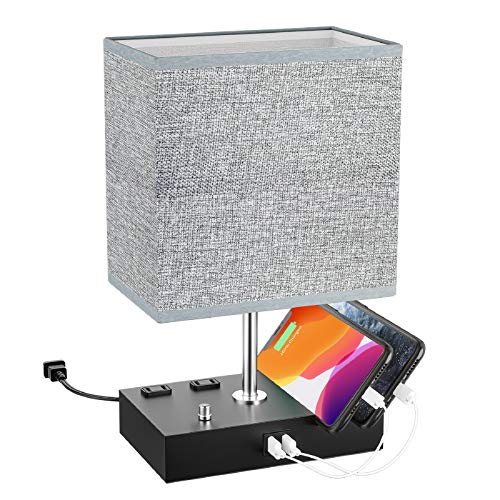 Table Lamp, Cshidworld Bedside Lamp with 2 USB Charging Ports, 3-Way Dimmable Lamp USB Table Lamp with 2 AC Outlets, Nightstand Lamp with LED Bulb, Perfect for Bedroom, Living Room, Study Room
