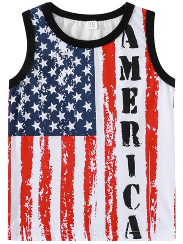 Image of Toddler Boys 4th of July Tank Cotton Kids American Flag Shirts Patriotic Sleeveless Tees Top 2-7 Years