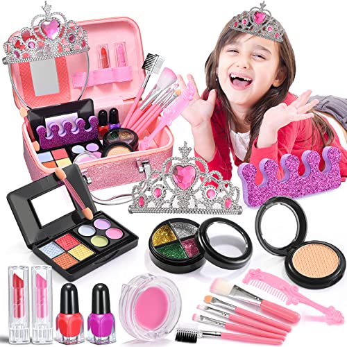 Kinderschminkset für Mädchen, Waschbar Make up Spielzeug für Mädchen Kinder Nagellacke mit Koffer Weihnachten Geschenke Spielzeug 3 4 5 6 7 8+ Jahre Mädchen