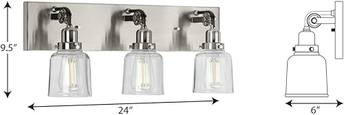 Miniatura 13 de Progress Lighting Rushton Collection - Lámpara de tocador de baño de cristal transparente con 3 luces, níquel cepillado