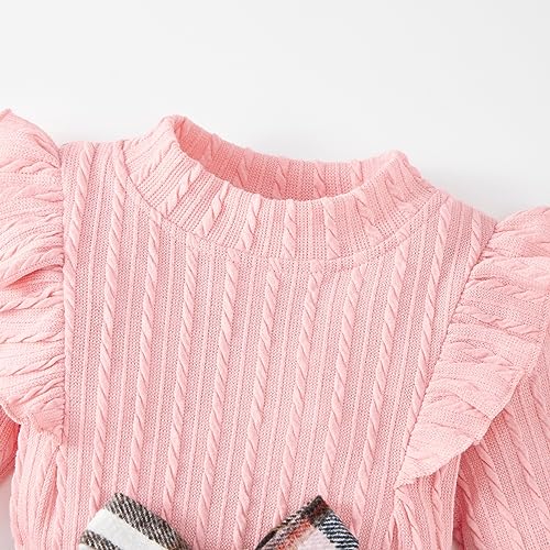 Image of Weixinbuy Toddler Girl Fall Winter Clothes Solid Long Sleeve Ribbed T-Shirt Knit Tops Plaid Button Mini Skirts Set Outfits