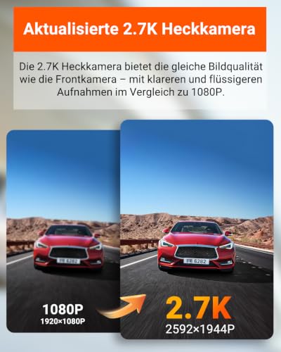 VANTRUE E2 2.7K+2.7K Dashcam vorne hinten, WDR Nachtsicht mit Fernbedienung – Ansicht 3