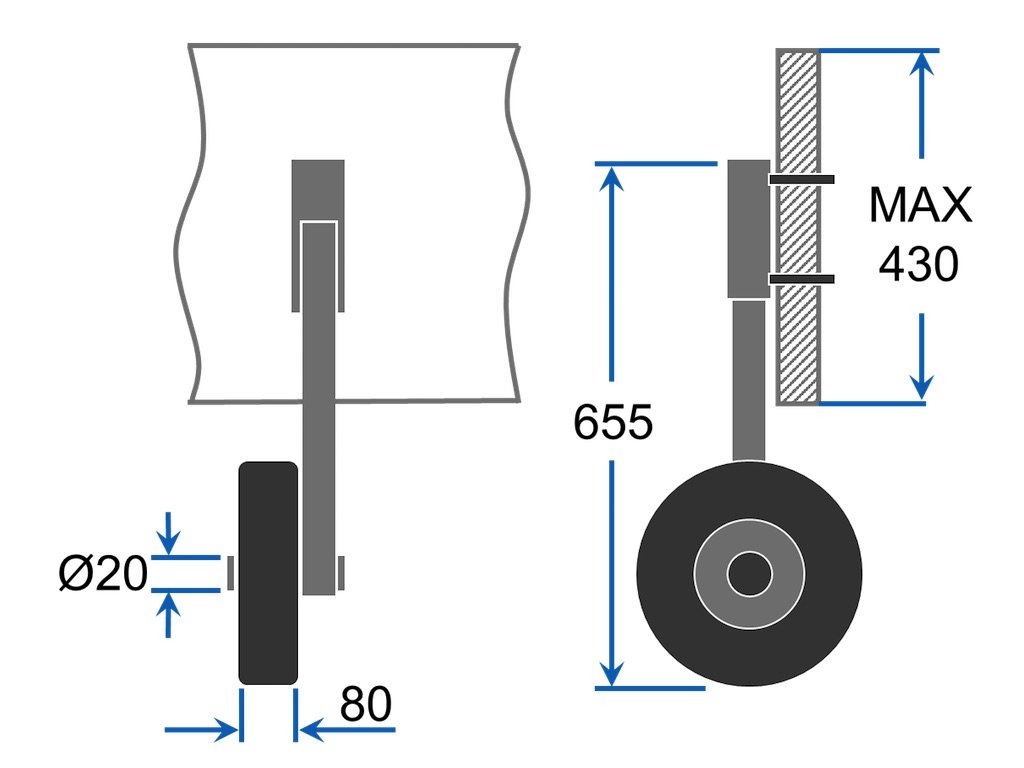 SUPROD Coppia Ruote di Poppa Ruote di Lancio per gommoni Pieghevole Acciaio Inox ET350-LU
