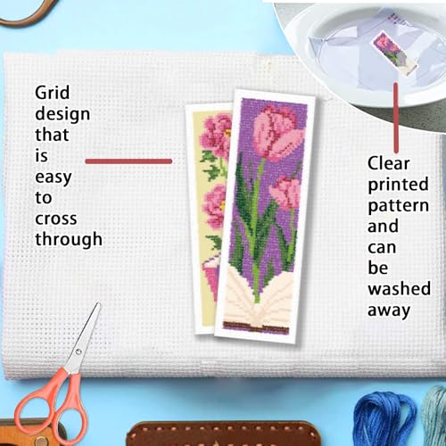 Image of FREEBLOSS 6 Set Cross Stitch Bookmark Kit 11 CT Complete Cross Stitch Kit DIY Embroidery Bookmark Kits for Adult Beginners with Instructions, Flowers and Books, 8 inch x 2.4 inch