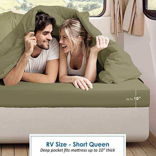 Nestl Sage Green Short Queen Sheets for RV, Hotel Luxury RV Queen Sheets Set, 6 Piece Fitted Bed Sheet Set and Pillowcases, Super Soft, Wrinkle-Free, and Breathable Camper Bedding