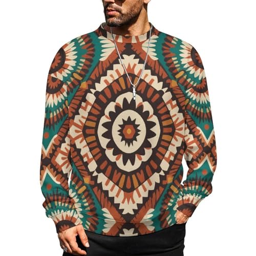 MoBlinko Mens Sweater Ethnic Geometric Sweaters for Men Crew Neck Sweater for Men Lightweight Pullover