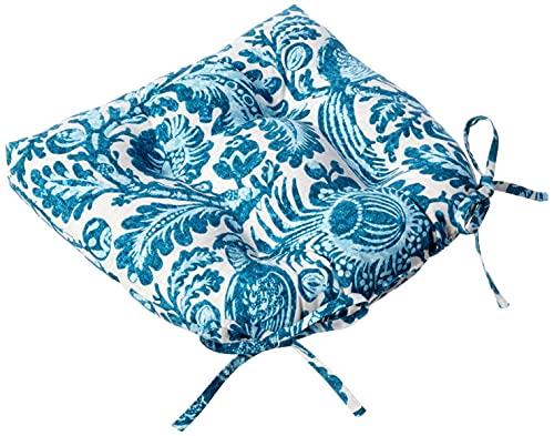 Pillow Perfect Paisley Indoor/Outdoor Chairpad with Ties, Reversible, Tufted, Weather, and Fade Resistant, 15.5" x 16", Blue/White Tucker Resist, 2 Count - Image 2