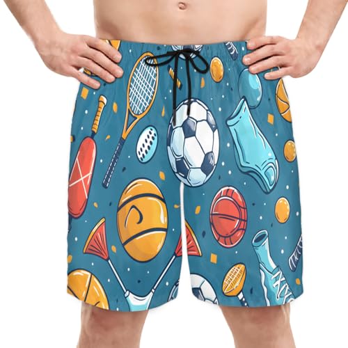 Men's Swim Trunks Size S Ball Diagram with Mesh Lining Soft Breathable Quick Dry Beach Shorts Brilliant Blue