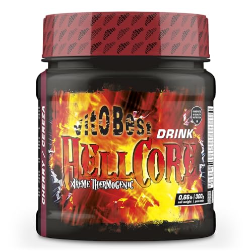 VITOBEST | Termogénico Hellcore Drink | Contribuye a elevar la temperatura basal y ayuda a activar el metabolismo y aprovechar de las grasas durante los entrenos | Sabor Cereza - 300 g