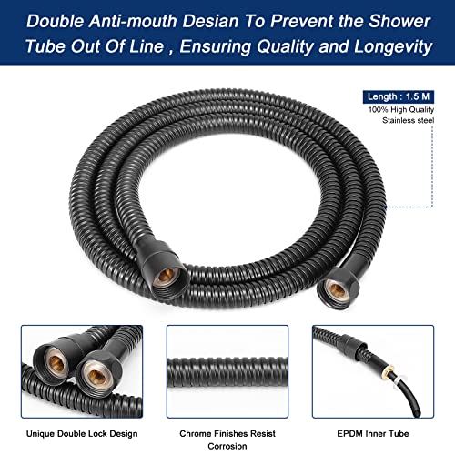 Brass Hand Held Shower Head, Luxury High Pressure Showerhead Kit With Wall Connector And Hose Set, For Bathroom Showering System Contemporary Square Style (Matte Black) #TOP4