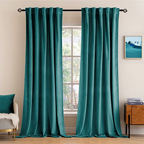 Image of MIULEE Teal Velvet Curtains 52x96 inches 2 Panels Luxury Blackout Curtains | Thermal Insulated, Super Soft Window Drapes for Bedroom Living Room, Rod Pocket & Back Tab