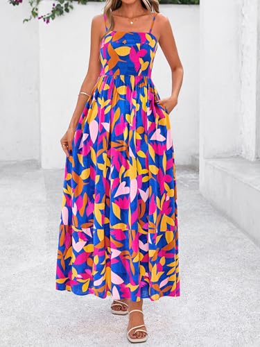 Image of PRETTYGARDEN Women Summer Maxi Dresses 2026 Spaghetti Strap Boho Floral Striped Wedding Guest Beach Vacation Flowy Long Dress