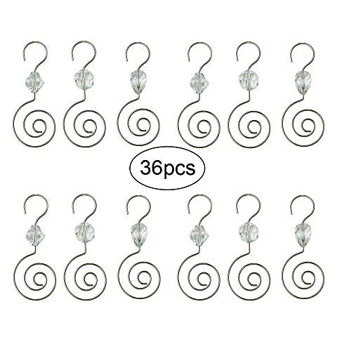 Hohiya 36 Pc Ornament Hooks Hangers Christmas Decorations Small Decorative Hanging Metal Wire Acrylic Crystal Clear Jeweled Swirl For Tree Craft Mini Disco Ball Plastic Fillable Baubles 2.5Inch Silver #TOP1
