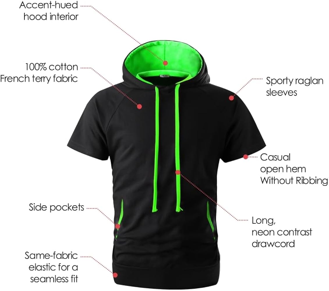 Ohoo Mens Raglan Short Sleeve Pullover Hoodie Slim Fit Lightweight Ohoo Mens Raglan Short Sleeve Pullover Hoodie Slim Fit Lightweight