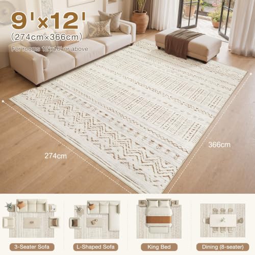 Image of cotiled Boho 9x12 Area Rug for Living Room: Large Moroccan Washable Rug