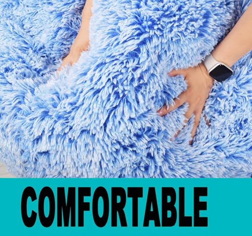 Image of Fluffy Bean Bag Chair, 3FT Round Memory Foam Filled Bean Bag for Teens & Kids, Ultra Soft Faux Fur Fabric Bean Bag Chairs for Playroom, Living Room, Bedroom, Blue