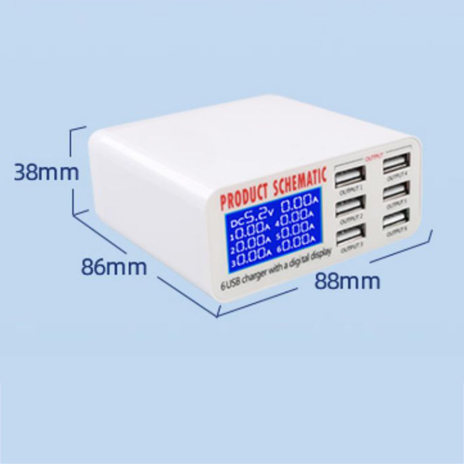 Chargeur USB multi-ports Affichage de courant LED indépendant à 6 ports PD45W Tête de prise multifonction à charge rapide universelle