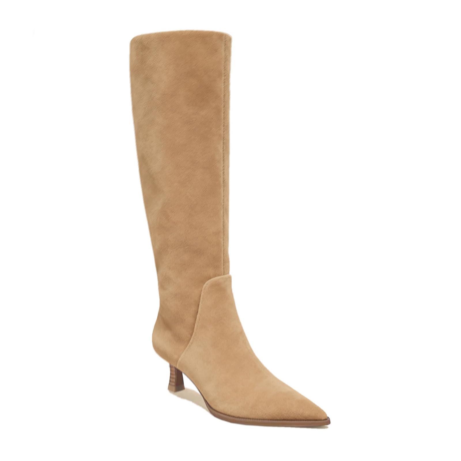 Suede Knee High Boots for Women Kitten Heel Pointed Toe Tall Boots Low Heeled Side Zipper Long Shoes