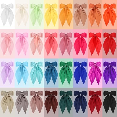 32 Piezas Pinzas Grandes de Pelo de Satín para Mujer, Lazos de Pelo Grandes, Lazos de Satín Sedoso, Pinzas de Pelo Grandes con Cola Larga miniatura 3