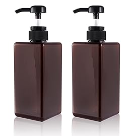 Pump Bottle, Refillable Plastic Empty Lotion Soap Dispenser Liquid Container for Bathroom Shampoo and Body Wash, 22oz/650ml Amber 2 Pack