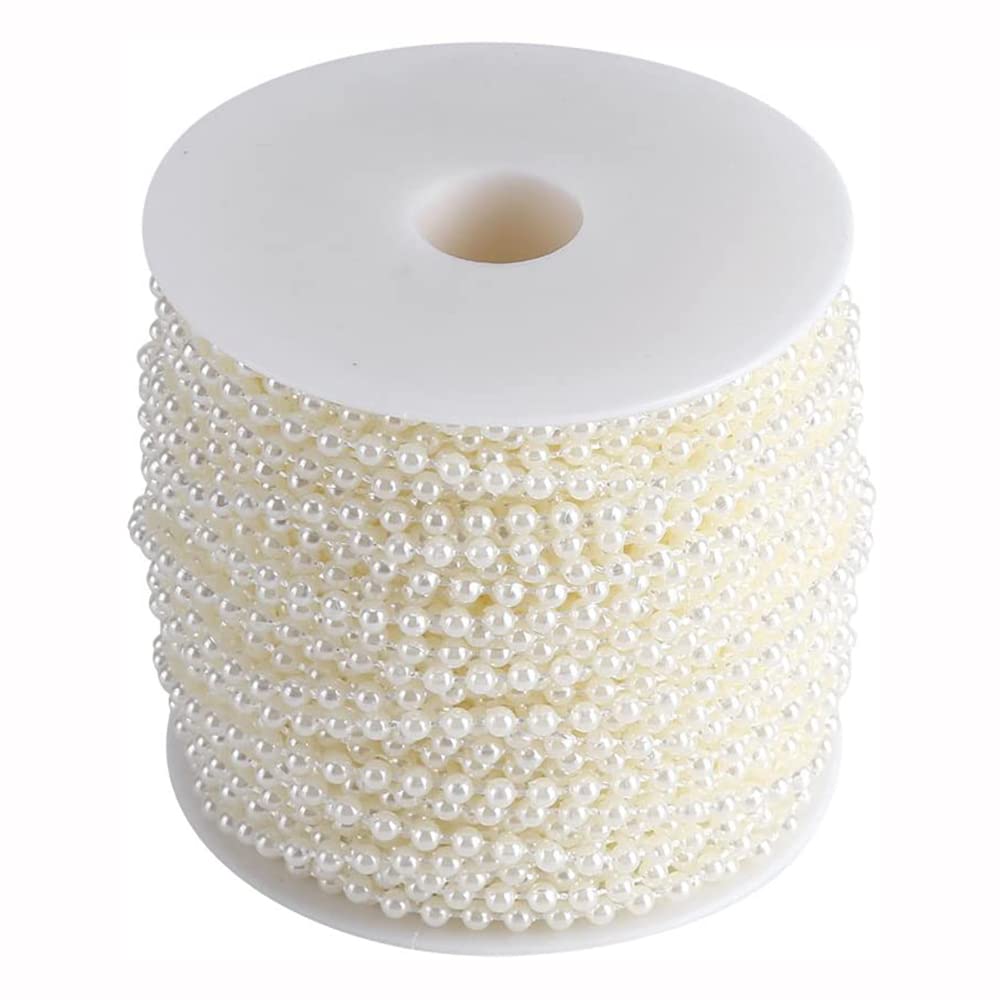 Ancllo Beige Artificial Bead Roll Garland Trim Spool For Diy Crafts