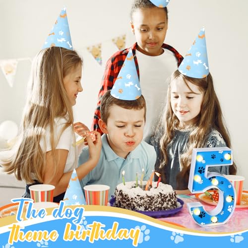 Image of Havawish Blue Paw Dog Birthday Light up Number Sign Dog Birthday Party Decorations for Boy Themed Party Supplies Prop Backdrop Sign, 8.58 Inches(Number 5)