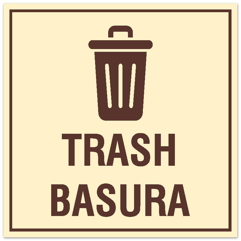 Signs ByLITA Square Trash Basura Sign - Easy Installation | Durable Material (Ivory/Dark Brown) - Large