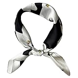 FONYVE Schal aus 100% Maulbeerseide, leicht, quadratisch, Satin, kleiner Seidenhaarschal zum Schlafen, 53,3 x 53,3 cm 83 Blumenmuster, Weiß