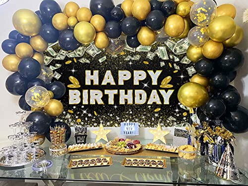 5X3Ft Dollar Bill Black Gold Birthday Backdrop Glitter Diamond Champagne Background Money Casino 16Th 18Th Boy Girl Party Photo Booth Supplies #TOP1