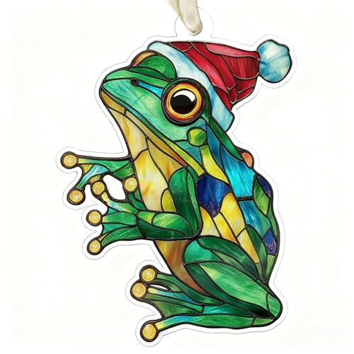 Frog Christmas Ornament 2025 - Gifts for Women, Men - Frog Ornaments for Christmas Tree - Acrylic Christmas Ornament 2025 (green frog)