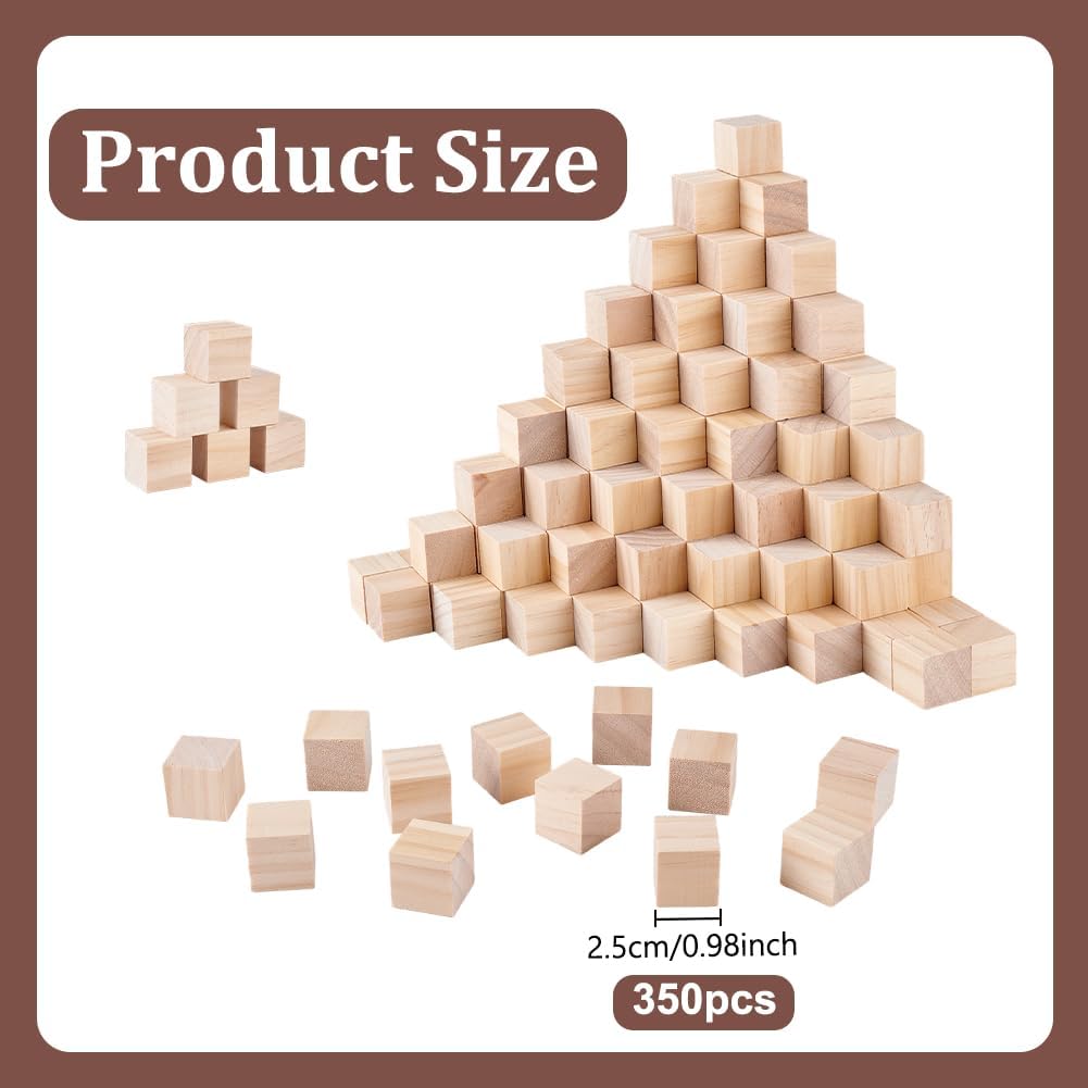 arricraft 350 Pcs 1 Inch Wooden Cubes, Natural Solid Unfinished Wood Blocks for Painting Decorating Craft Carving Shower Blocks to Decorate DIY Projects