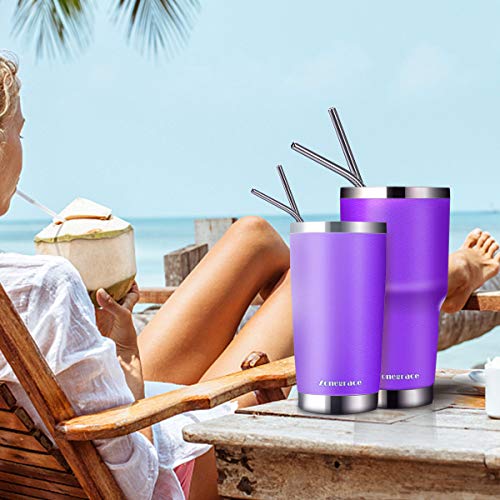 Zonegrace 2 Pack 20 oz and 30 oz Purple Tumbler with Straw Lid Travel Mug Gift Vacuum Insulated Coffee Tumbler Cup 18/8 Stainless Steel Water Tumbler