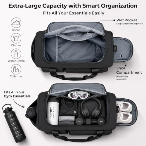 Image of FIORETTO Women's Gym Duffle Bag with Shoes Compartment, 30L Capacity, Ideal for Travel, Gym, Sports, Duffel, Weekender