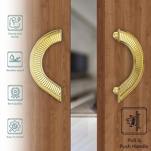 Image of Plantex Heavy Duty 8 inches Round Shape Main Door Handle /Door & Home Decor /Glass Door Handle /Wooden Door Handle /Door Pull Push Handle Set- Pack of 1 (PVD Gold Finish) - 3 Years Warranty