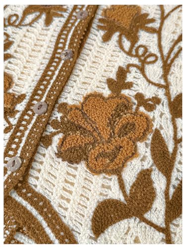 Image of GORGLITTER Women's Embroidered Floral Crochet Vest Button Crop Summer Cowgirl Western Top Rodeo Country Concert Outfits