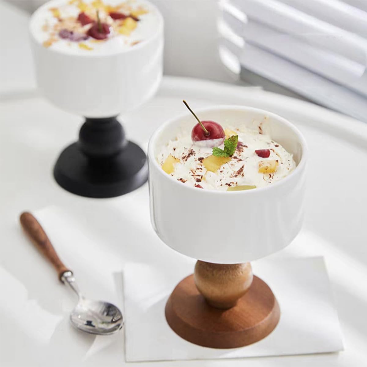 Ceramic Candlestick Holders Taper, Farmhouse Candle Holders Stand with Wood Base Decorative Candle Tealight Holders Table Centerpiece for Home Decor, Wedding, Dinning, Party