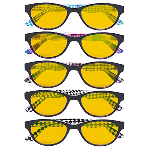 Image of Eyekepper 5 Pack Computer Reading Glasses Cat Eye Blue Light Blocking Readers Amber Tinted +3.00