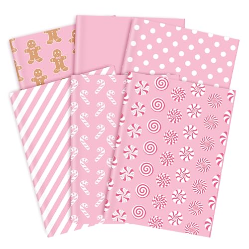 JarThenaAMCS 90 Sheets Christmas Tissue Paper Pink Gingerbread Man Candy Cane Gift Wrapping Paper Xmas DIY Art Craft Tissue for Winter Birthday Holiday Baby Shower Party Decor 13.7 x 19.6 Inch