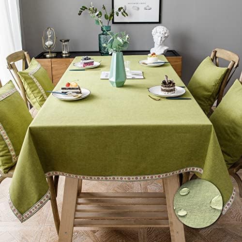 Pahajim Tablecloth Cotton Linen Tablecloth Simple Style Wrinkle Free Elegant Wipe Clean Tablecloth Waterproof Tablecloth Kitchen Table Covers Dustproof Garden Table Decoration (Green,135x180cm)