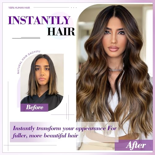 Image of Clip in Hair Extensions Real Human Hair Invisible Remy Human hair Clip in Extensions for Women Seamless Double Weft 8pcs 22 inch 110g /3.9oz Balayage Black Brown Highlight Chestnut Brown
