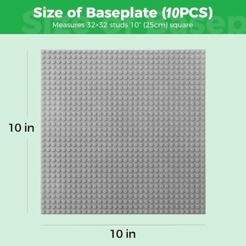 Image of Classic Baseplates Building Plates-10 inch x 10 inch Building Boards,100% Compatible with All Major Brands and Activity Table, Creative Platforms Mats for Toy Bricks (Gray-10, 10 Pack)