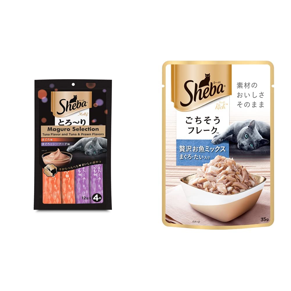 Sheba Melty Premium Cat Treat, Tuna & Tuna-Seafood, 48g Pack (4 Sticks) & Rich Premium Wet Cat Food, Fish Mix (Maguro & Bream), 12 Pouches (12 x 35g) (B09J511C8P) Amazon Price History, Amazon Price Tracker
