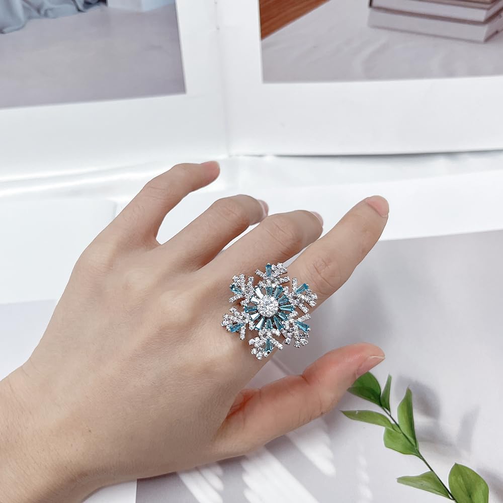 Dainty Snowflake Adjustable Rings Unique Funny Rotatable Fidget Spinner Open Ring Crystal Wedding Party Middle Knuckle Ring Winter Flower Holiday Jewelry Charms Love Gift for Mom Bff Xmas Birthday
